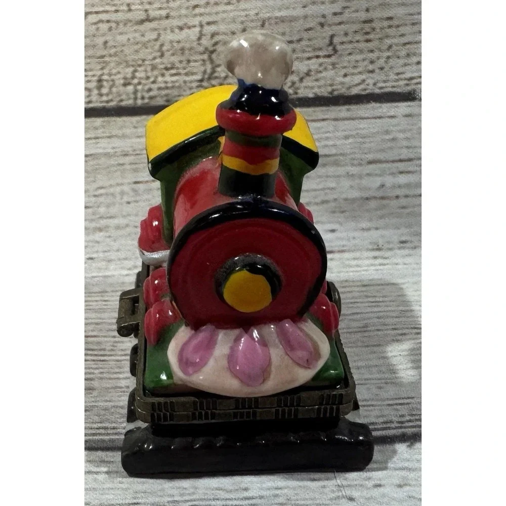 Trinket Box Steam Engine Shape Ceramic Hinged Keepsake Box Colorful Train T12